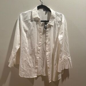 NWT The Limited White Button-Up Blouse with Ruffled Sleeves Large